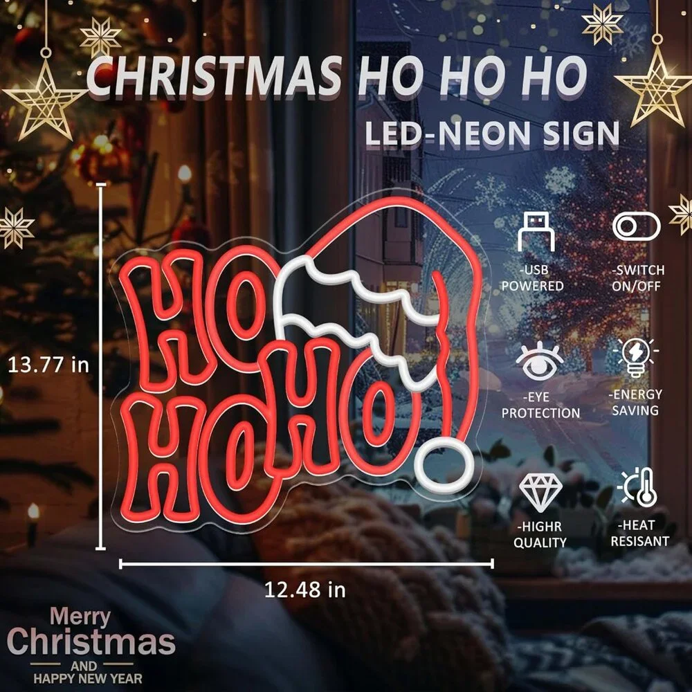 Christmas HOHOHO Neon Sign  Led Candy Dimmable Light Up Sign for Party Kids